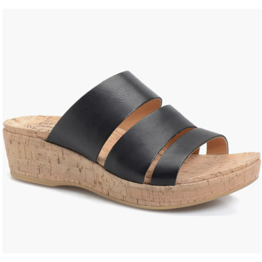 Kork-Ease Sandals Menzie Womens Size 9 Black Wedge Slide Cork Platform Leather